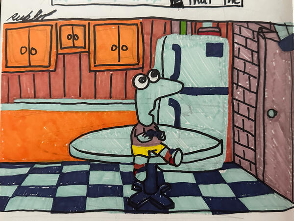 SMORMU playing Burnout Revenge for the PS2 probably - Sharpie in Mixed Media Sketchbook, 2025